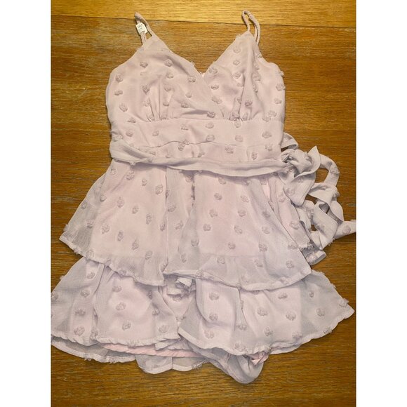 Womens Satin Polka Dot Sleeveless V-Neck Dress With Ruffled Layers And Tie Waist - Picture 1 of 8